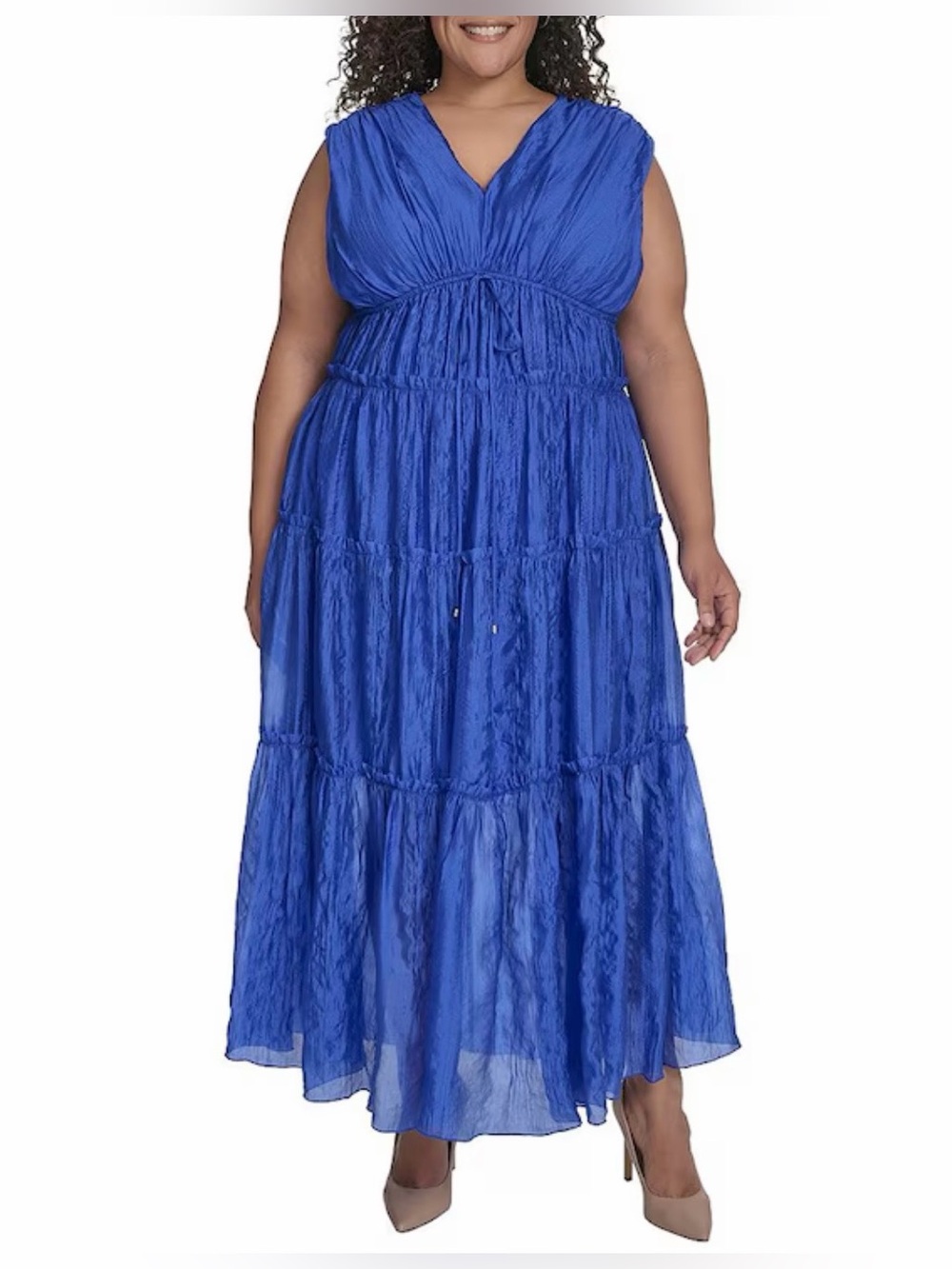 DKNY Royal Blue Tiered Maxi Dress Sleeveless 20W Plus NWT Flowy Goddess Glam